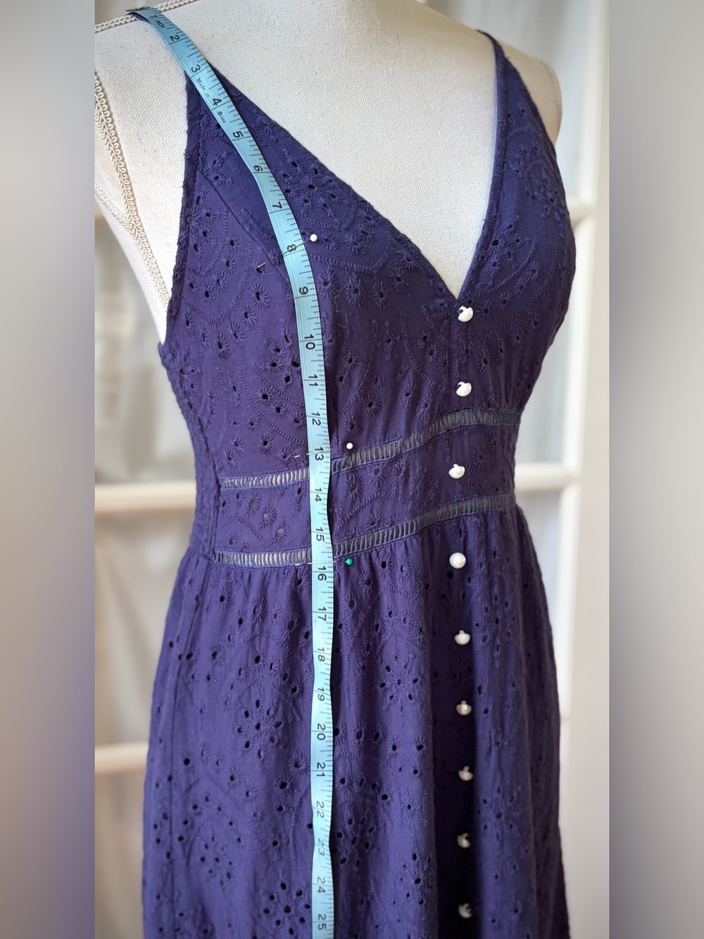 Simplee Cobalt Blue 100% Cotton Eyelet Midi Maxi Dress M Boho Cottagecore - Picture 11 of 14